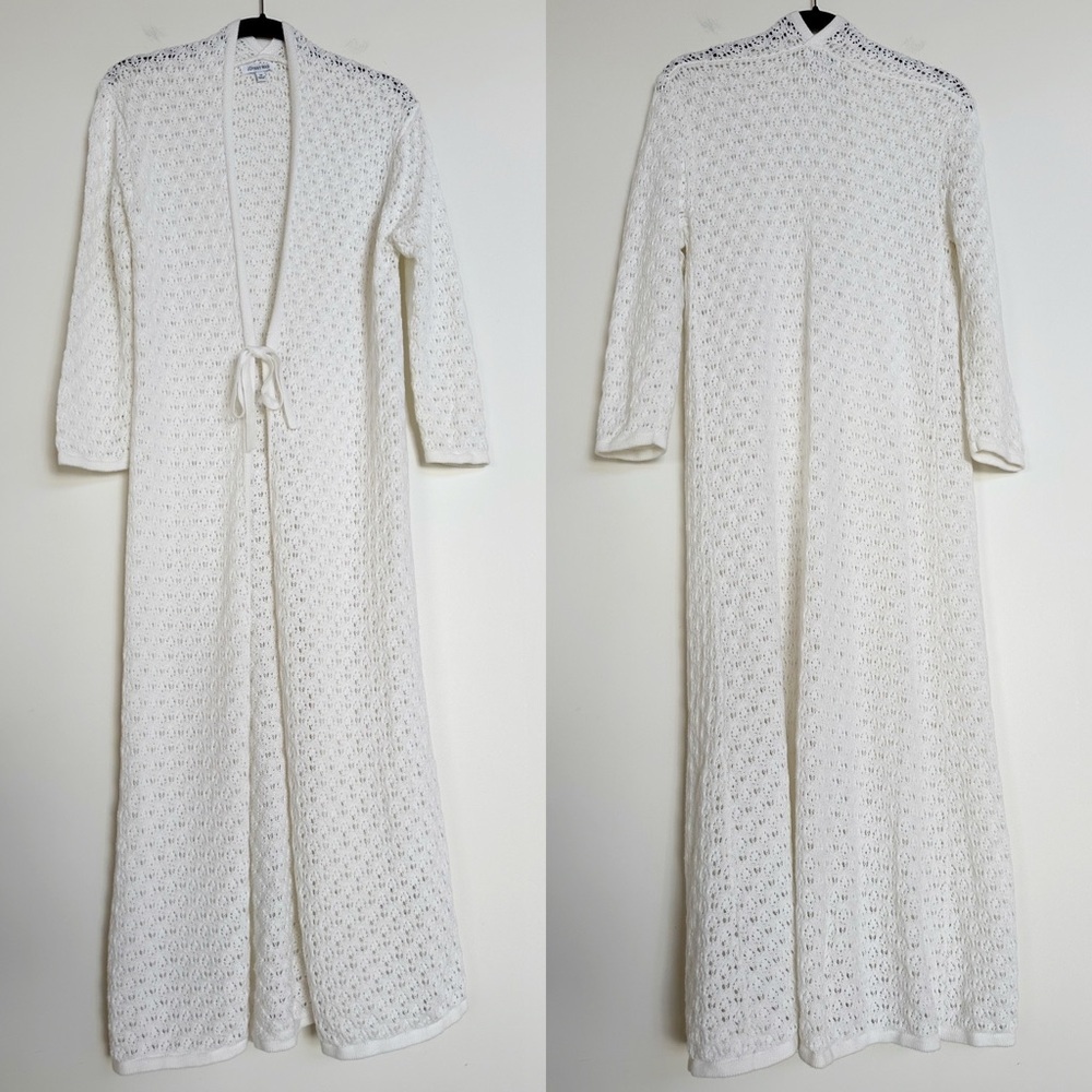 Johnny Was White Crochet Knit Duster Cardigan Sweater XS
